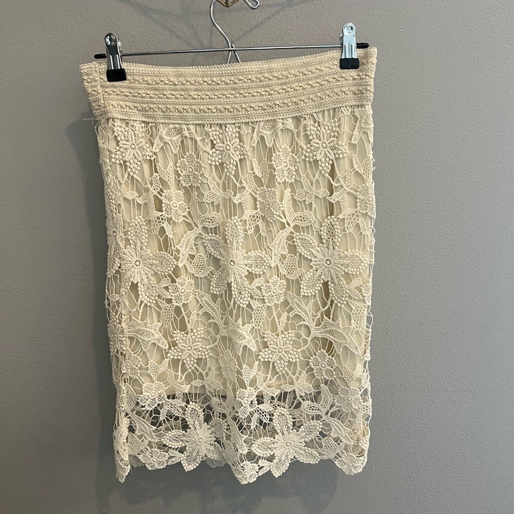 Cream Crochet Pencil Skirt - Size M